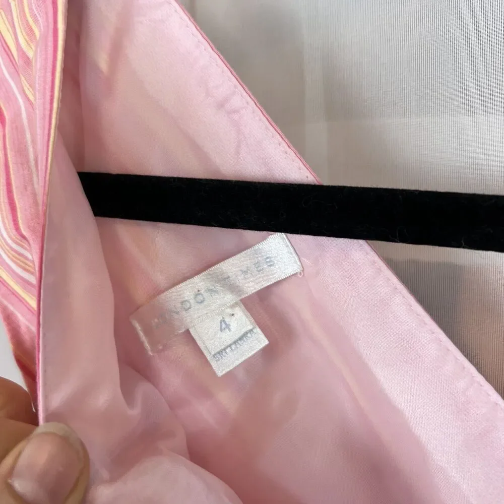 London Times striped midi dress size 4 waist tie preppy classic feminine pink - Picture 3 of 12